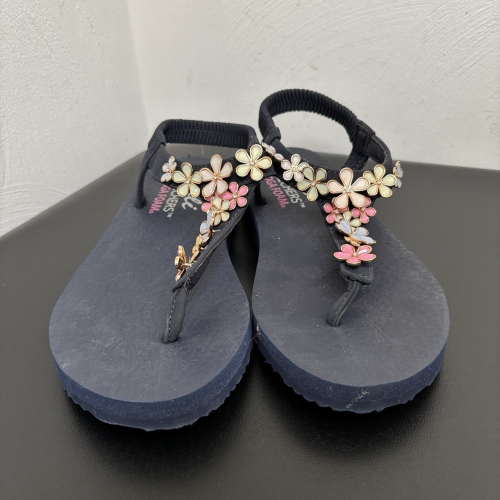 Skechers Cali Meditation Embellished Thong Sandals Happy Daisies Navy Size 7 - Picture 4 of 9